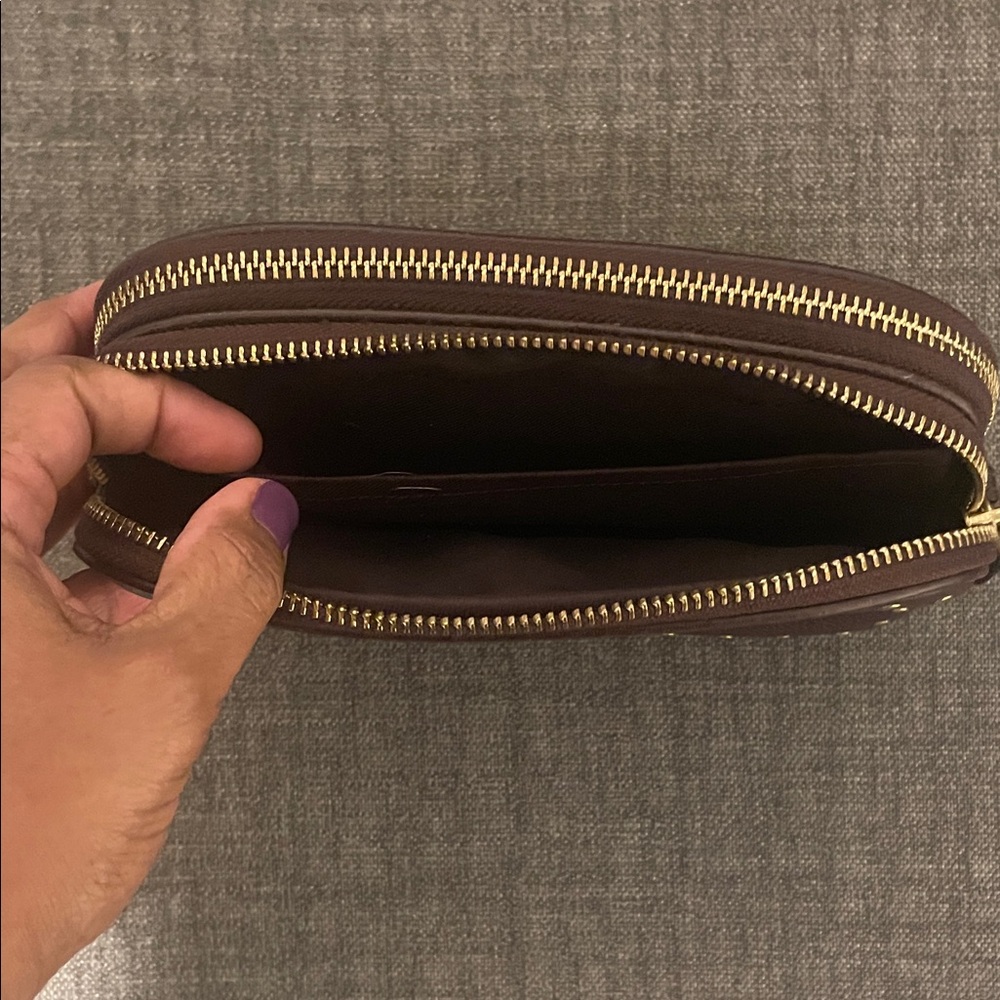 Coach Maple(dark brown) Sadie Pebbled Leather Crossbody with Gold Rivets - Picture 10 of 16